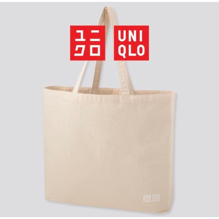 PREMIUM Totebag uniqlo original-totebag kanvas wanita tas belanja eco ukuran-L