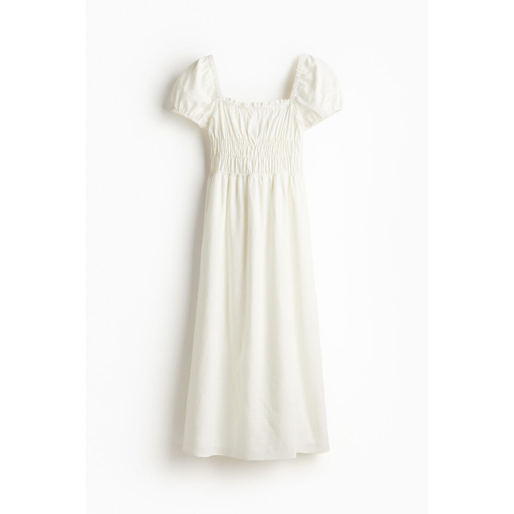 H&M Dress Calf-length dress in an airy weave made from a linen and viscose blend