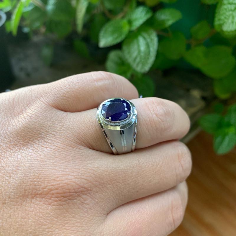 Cincin Batu Natural Safir Royal Blue Cutting Memo Ring Monel Doff Handmade
