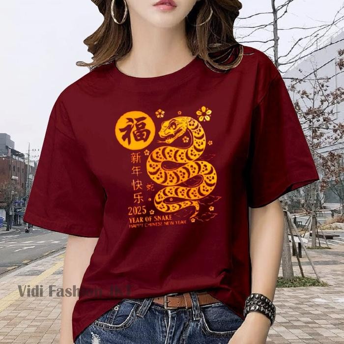Kaos Imlek 2025 Beli 3 Gratis Headset Extra Bas / Pakaian Imlek Gong Xi Fa Cai Dewasa Shio Ular /