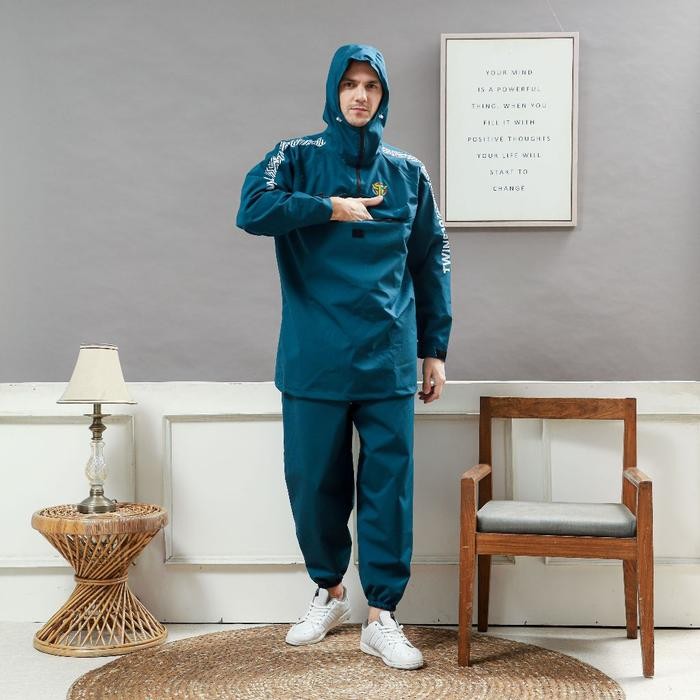 Jas Hujan Saku Kangguru V2 Twins19 Twins Nineteen Setelan Jaket Celana Pria Wanita Kantong Kanguru