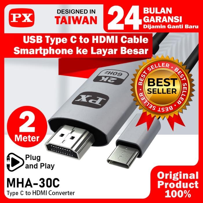Kabel Converter Type C Tablet Smartphone To Hdmi Tv 2M Px Mha-30C