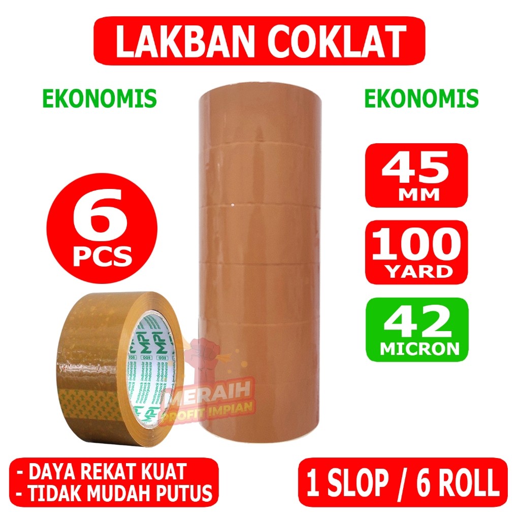 

1 SLOP / 6 PCS - Lakban Coklat Ekonomis 45 mm x 100 yard - Lakban MPI Ekonomis