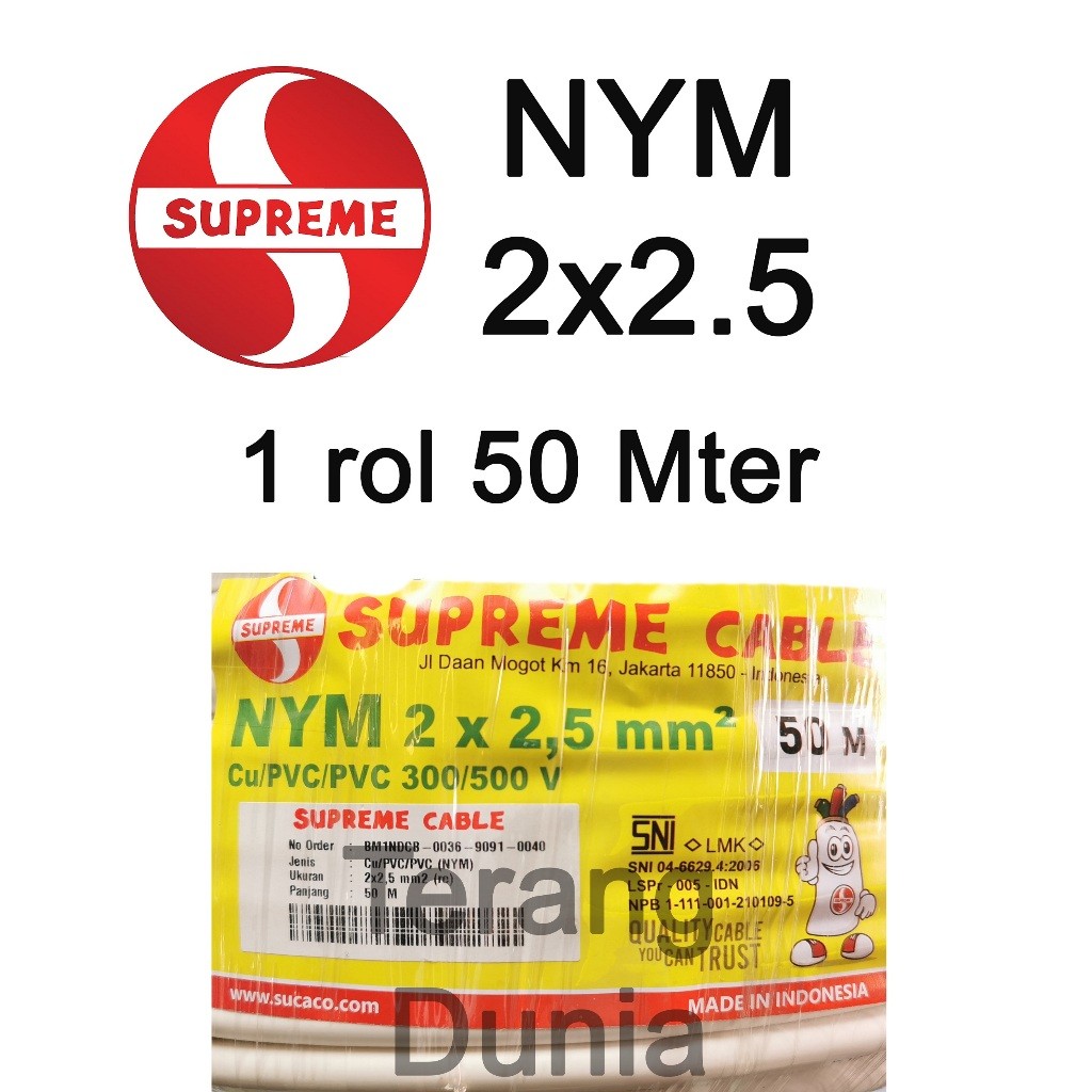 Bottom top - Kabel Tunggal Supreme NYM 2x2.5 Kabel NYM 2x2.5 Supreme Rol 50 meter Kabel NYM 2x2.5