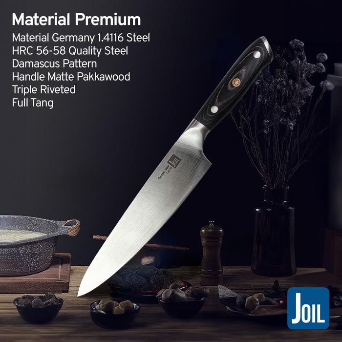 Joil Pisau Dapur Chef Knife Damascus Premium Stainless Steel Baja - N5-Damascus