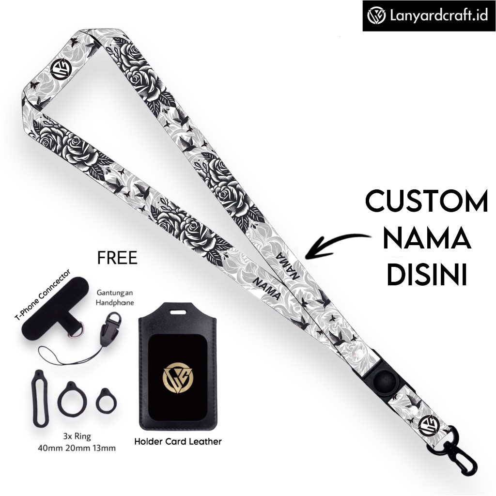 

[SO-BH] Lanyard Craft Custom Nama Black Rose Series Request Nama Satuan Gantungan Card Holder Tali