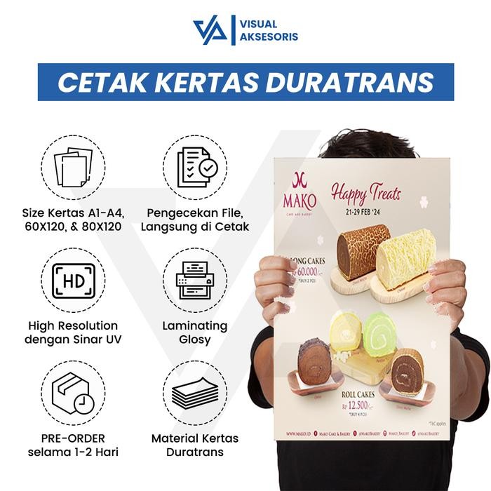 

PRINT / CETAK CUSTOM DURATRANS LAMINATING GLOSSY A0 A1 A2 A3 A4