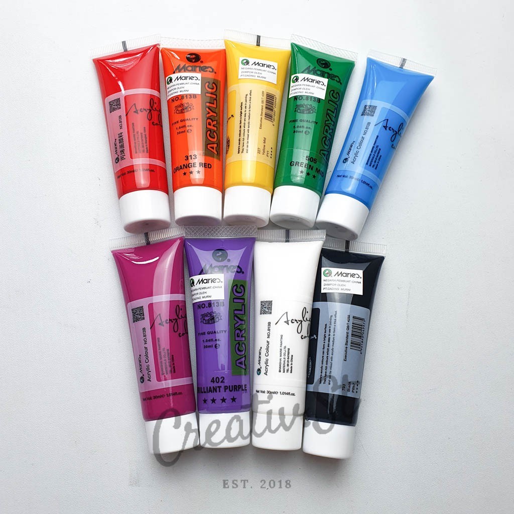 

MARIES Cat Acrylic 30 Ml Paint Acrylic Set Cat Akrilik Warna Dasar 7 9 11 Warna Silver Gold