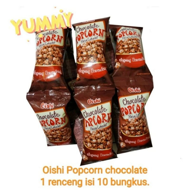 

oishi popcorn rasa cokelat renceng isi 10 bks