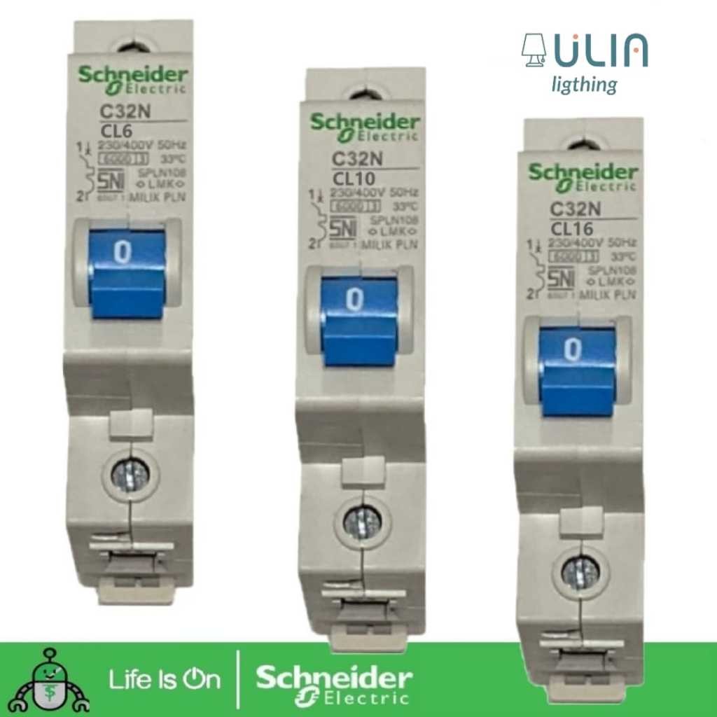 MCB SCHNEIDER 2 AMPERE 2A 4A 6A 10A 16A 20A 25A 35A 40A CL C32N BIRU SPLN PLN PEMUTUS ARUS LISTRIK