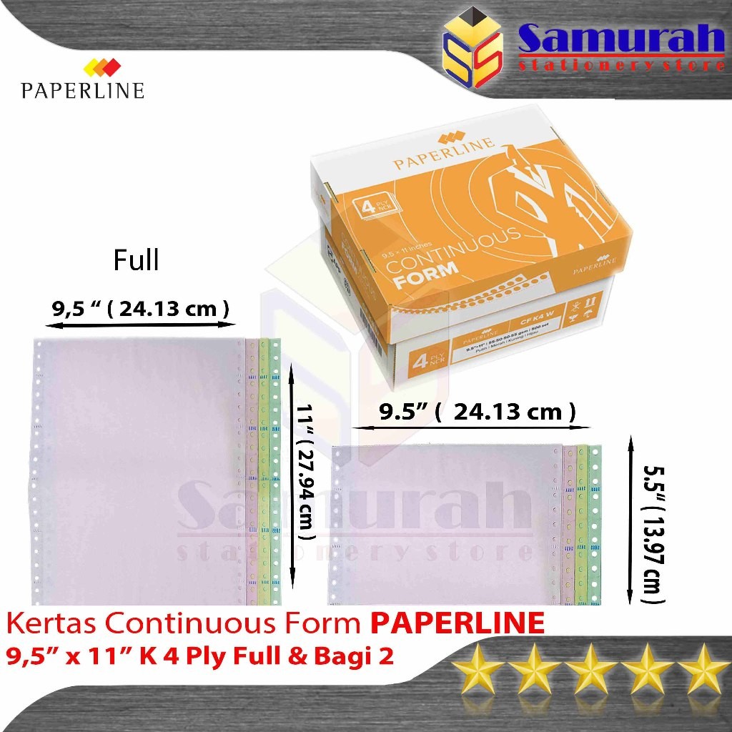 

Kertas Continuous Form Paperline 9,5 x 11 K4 W Full 2 Ply NCR / 9,5 x 11/2 K4 W Prs ( Warna Bagi 2 )