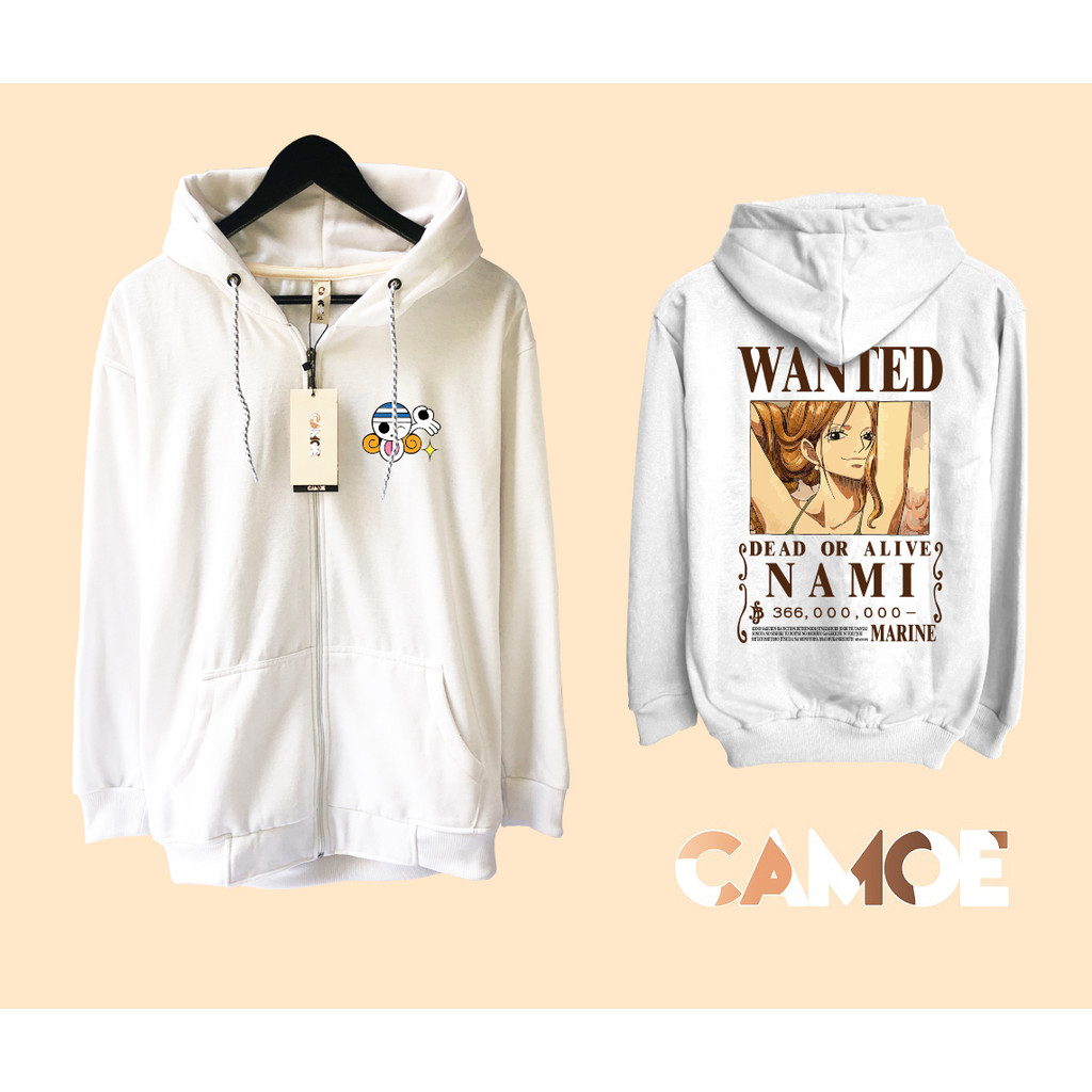Jaket Hoodie Zipper Nami Wanted Poster One piece Nakama Anime