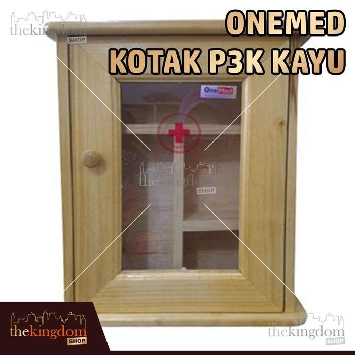 PREMIUM Onemed Kotak P3K Kayu Rak Dinding Kaca Gantung Obat First Aid Kit