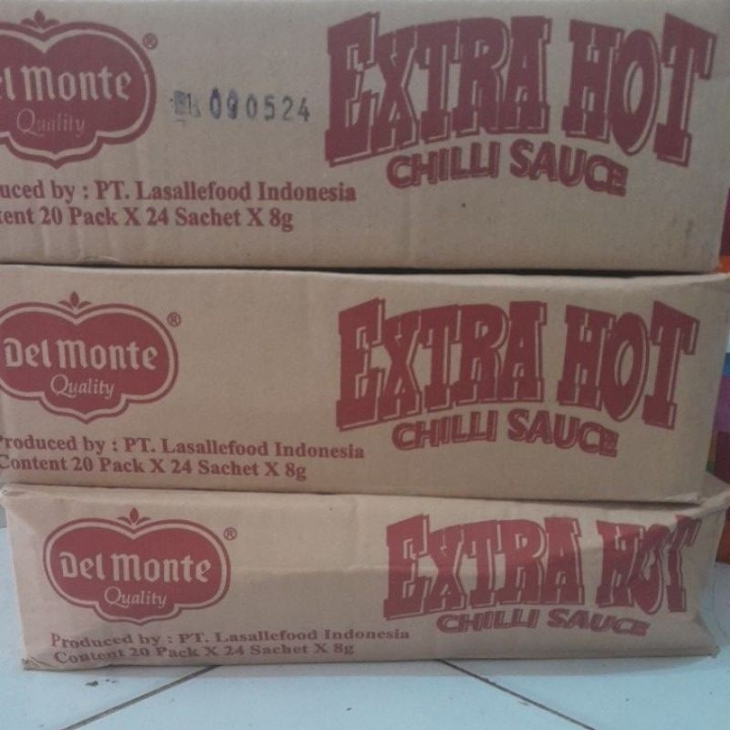 

1 Karton Saus Sachet Delmonte Cabe/ 1 Dus Extra Hot Chilli Sauce Delmonte Sachet