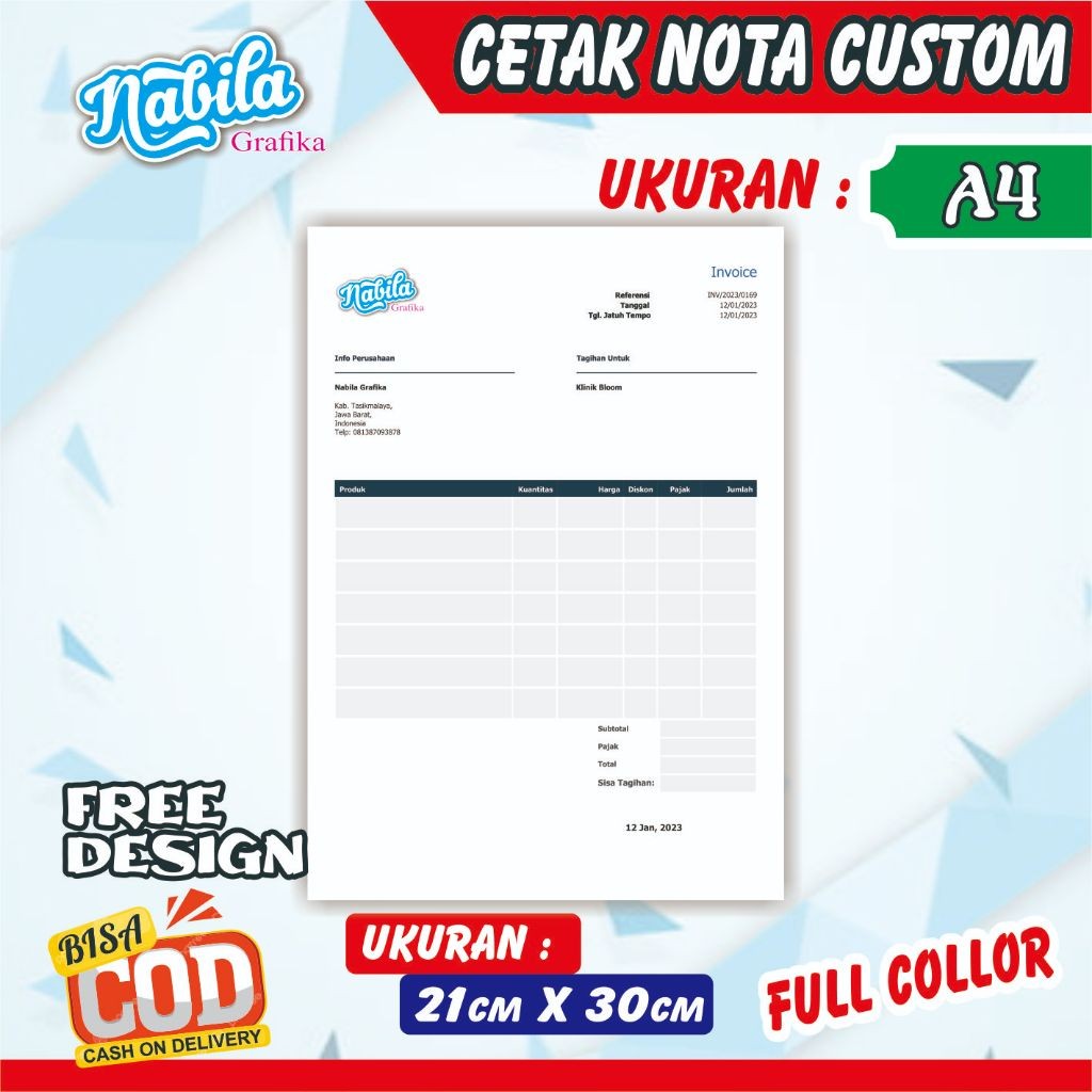 

Cetak Nota Ukuran A4/F4 (3 play) custom nama toko olshop sendiri free desain