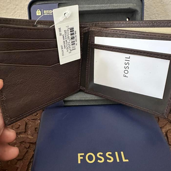 Nwt Dompet Pria Fossil Brooks Rfid Dark Brown With Tin Box Best Seller