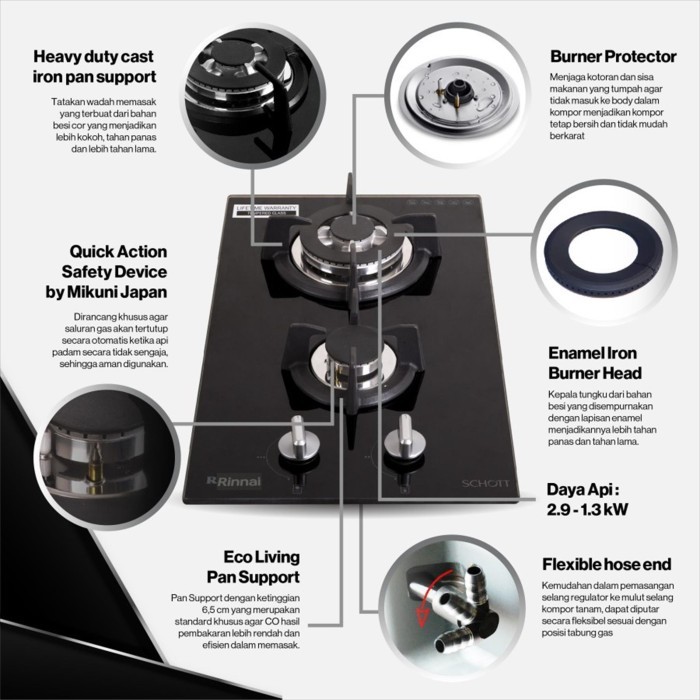 Kompor Tanam Rinnai//Kompor Kaca//Rinnai Rb-3312 S (Gbs)