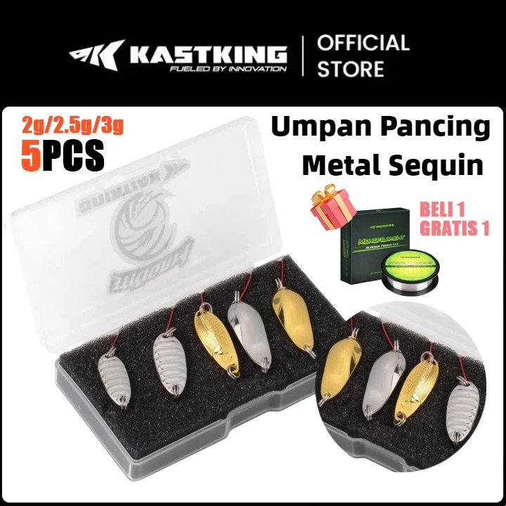 [OFFICIAL] KASTKING Set Lure spoon 5 pcs umpan pancing hampala bahan kuningan, Umpan Pancing 1 SET