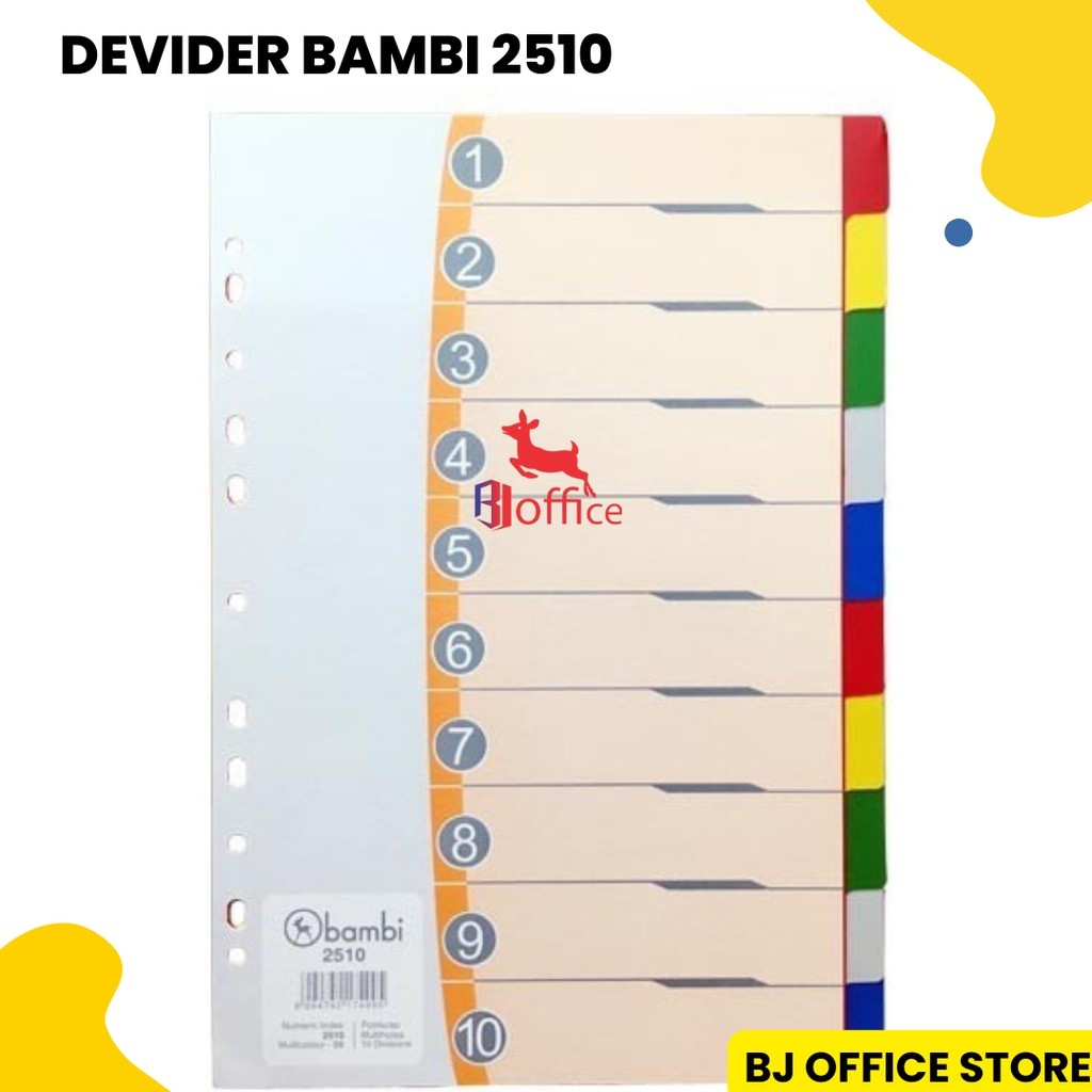 

BAMBI Divider Plastik Folio 10 WARNA Type 2510 (Pembatas Binder Plastik Ukuran F4) Isi 11 Lembar