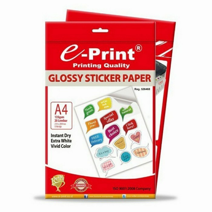 

Kertas Foto E-Print Sticker Glossy A4 135gsm 20s