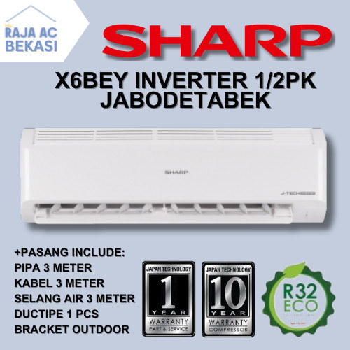 AC Sharp 1/2 PK X6BEY INVERTER FREE PASANG + AKSESORIS Raja AC Bekasi