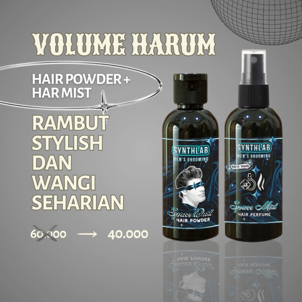 Synthlab Hair Powder & Hair Mist Volume Harum Package - Clay Pomade Waterbased untuk Pria dengan