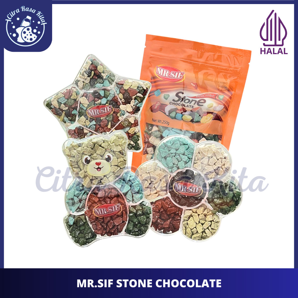 

Olivoliv Snack Halal Mr.Sif Stone Chocolate / Coklat Krikil Berbentuk Batu Kerikil Dengan Aneka