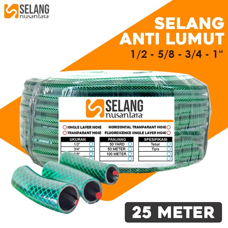 Flowersbloom Nusantara Selang Air 1/2 5/8 3/4 1 Inch 25 Meter Selang Air Benang Anti Lumut Selang