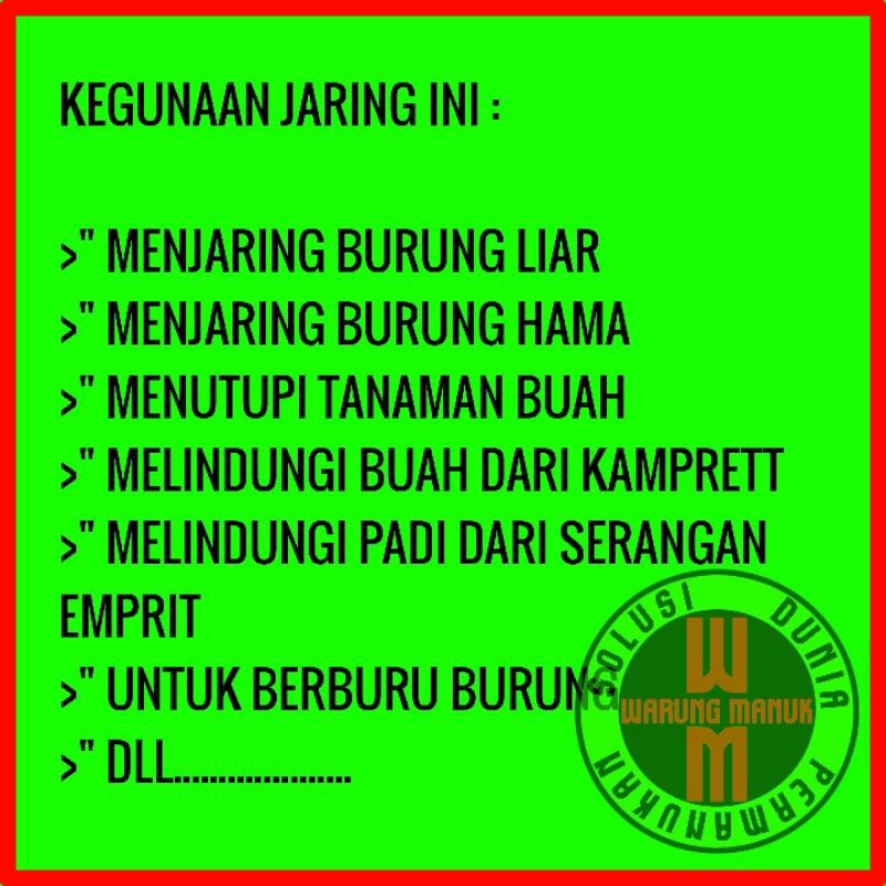 JARING BURUNG PERKUTUT 10 METER JARING KUTOT SIAP PAKAI JARING BURUNG PERKUTUT SIAP PASANG JARING