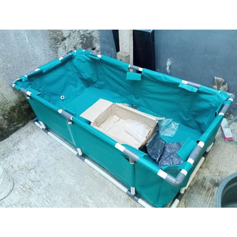 Kolam Terpal Rangka Pipa Fulset 150X100X50 Bahan PVC Orchid (#KOLAM #RANGKA #PEMBUANGAN AIR)