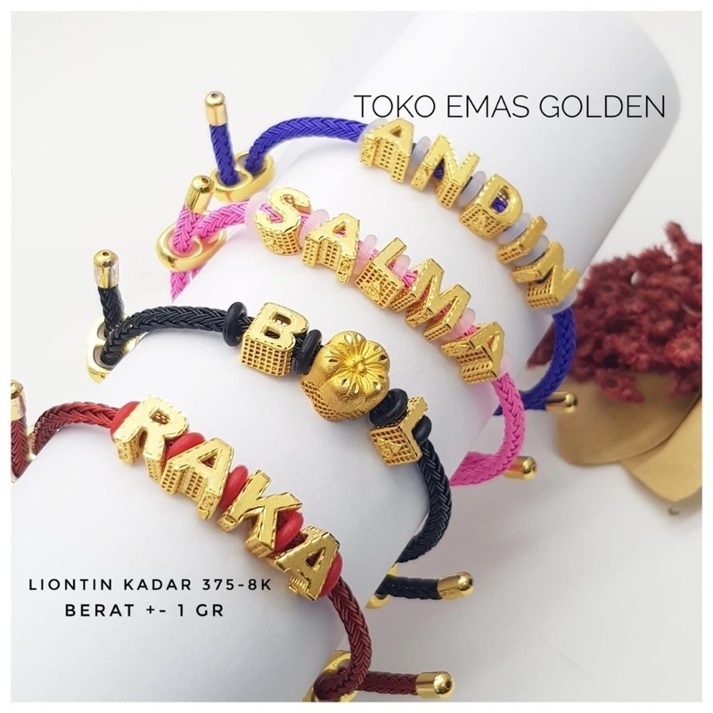 Liontin Gelang Inisial Huruf Balok A-Z (TIDAK TERMASUK TALI GELANG) Emas Asli 8K Emas Muda 375 /