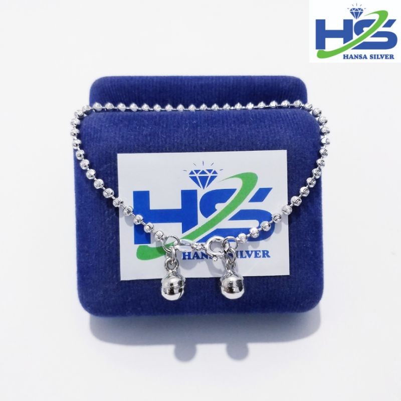 Gelang Perak Asli Tangan Wanita Silver 925 Lapis Emas Putih Model Biji Lada Ukir - Perak Asli 925