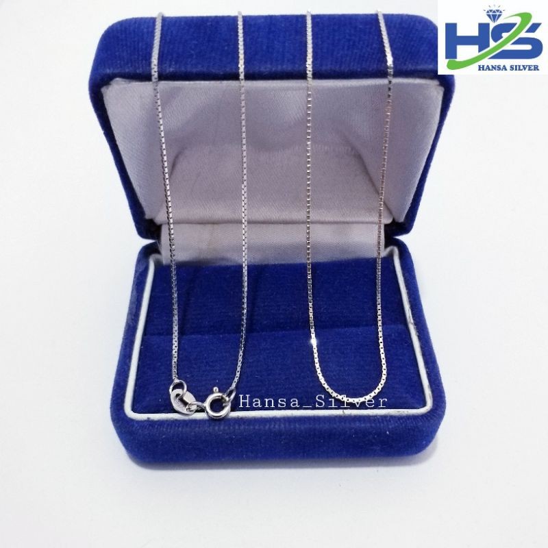 Kalung Perak Pria Wanita Silver Asli 925 Lapis Emas Putih Italy Kaca Tipis - Kalung Pria Wanita Anti