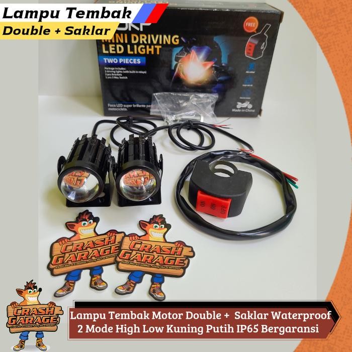 PREMIUM Lampu Tembak Sorot D2 Led Motor 2Warna Double+Saklar Waterproof Terang