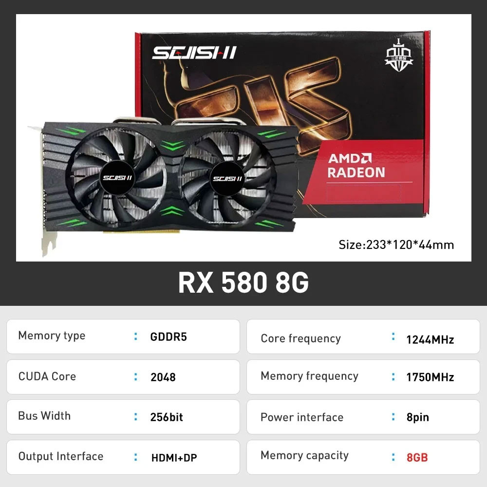 Top AMD RX580 8GB 2048SP Gaming Graphics Card GDDR5 256Bit PCI Express 3.0 ×16 8Pin Radeon GPU RX 58