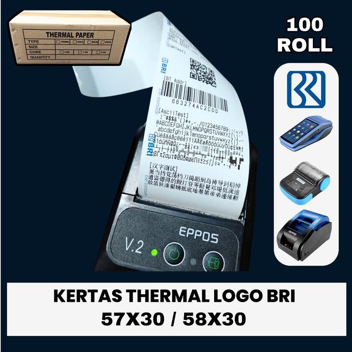 

Terlaris- 100 Roll Kertas Thermal Logo Bri 57X30 / 58X30