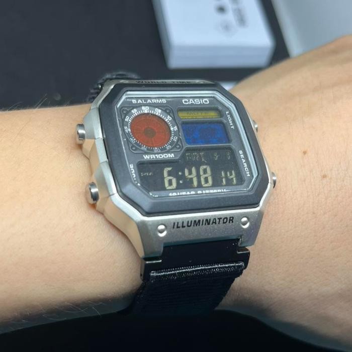 Casio Ae-1200 Royale Stealth Black Strap Nato Kanvas Military Style Black Ops Custom Casio Mod