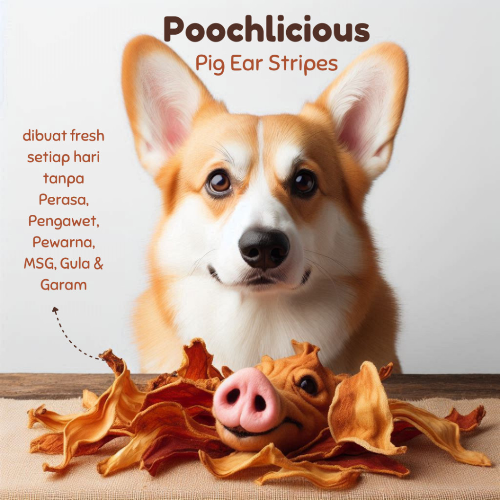 Poochlicious Pig Ear Stripes / Pig Ear / Kuping Babi / Dog Snack/ Cemilan Anjing / Snack Anjing