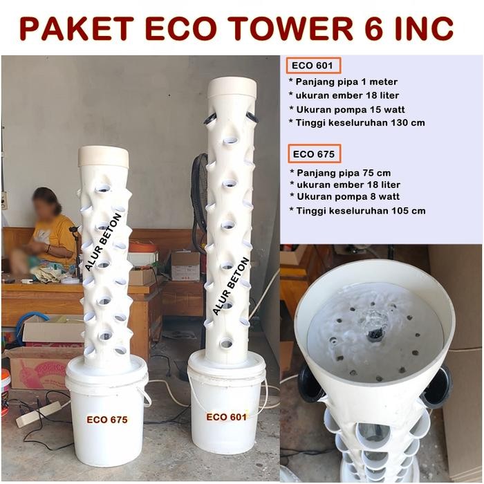 New Paket instalasi Hidroponik vertikal model Eco Tower Pipa 6 Inc