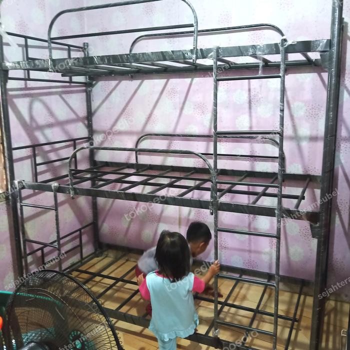 komeng tempat tidur tingkat 3 susun ranjang susun besi bunk bed ranjang besi