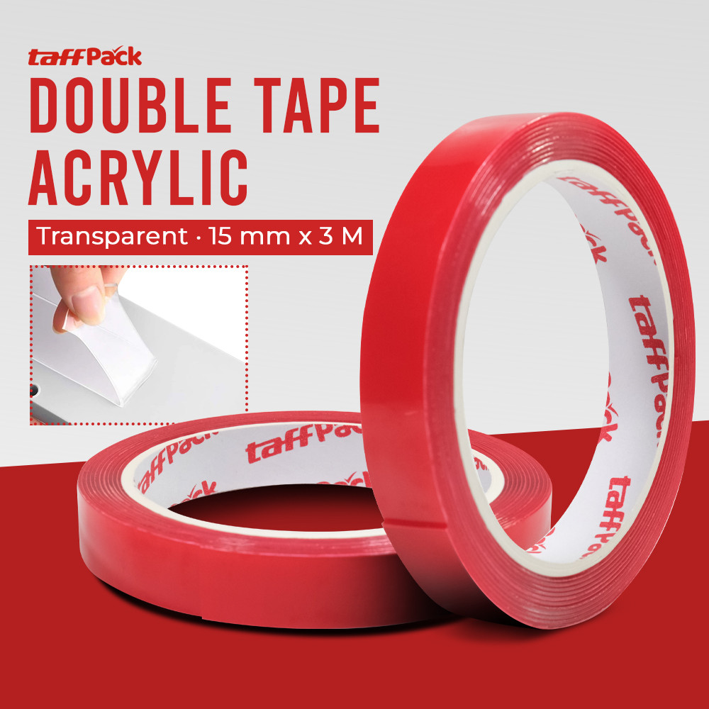 

Perekat Double Tape Acrylic Adhesive Transparent Sticker-Merah-15mm x 3m