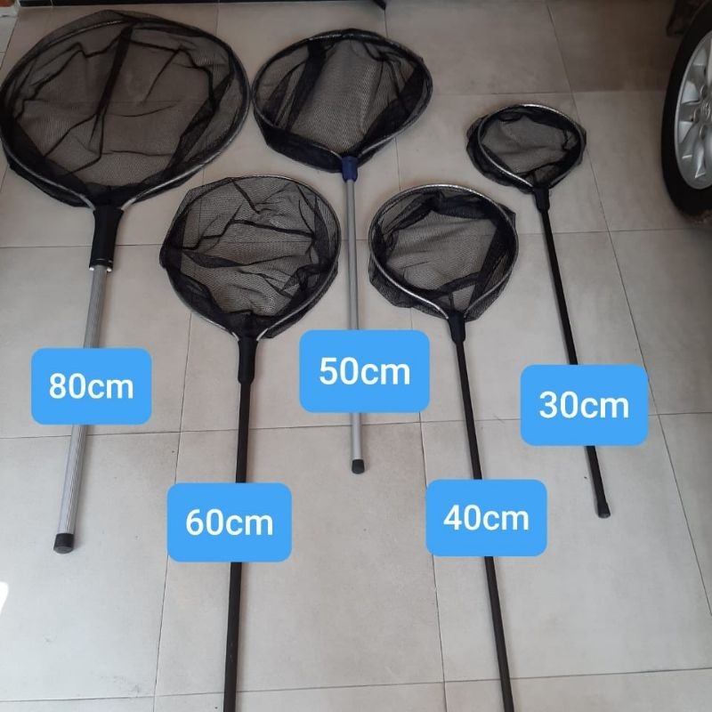 serokan serok seser almunium diameter 30 40 50 60 cm panjang gagang 50 100 cm kolam ikan koi arwana