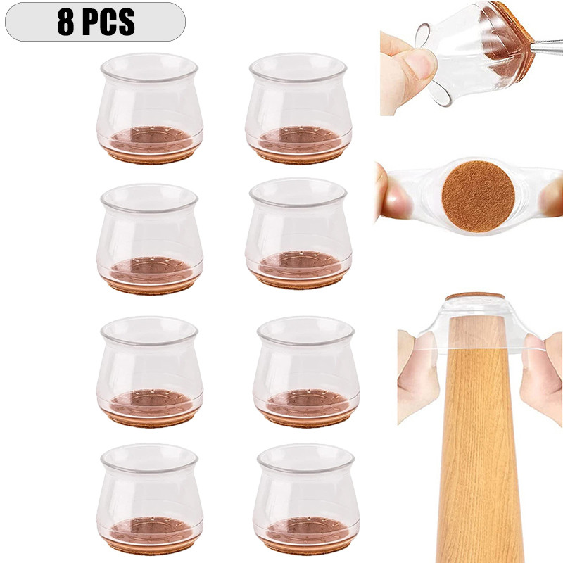 8/4 Buah Pelindung Lantai Kaki Kursi Silikon dengan Penutup Kaki Kursi Bar Felt Terbungkus Penutup P