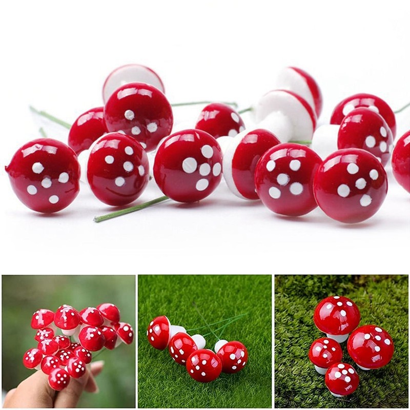 50 Buah Miniatur Jamur Mini Buatan Peri Taman Bonsai Pot Tanaman Resin Kerajinan Pesta Kotak Hadiah 