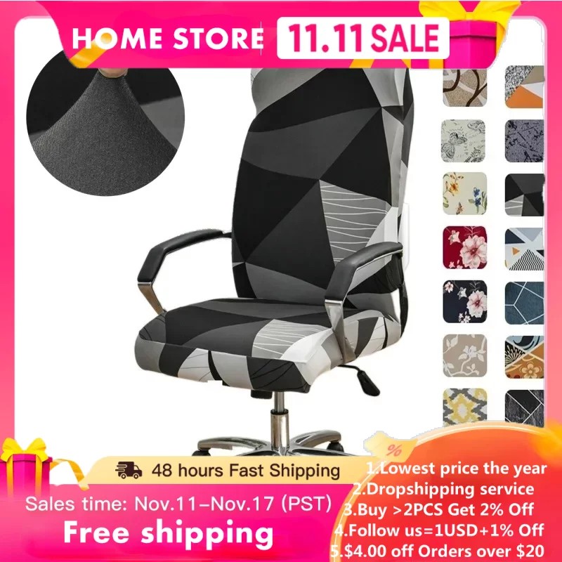 Sarung Kursi Komputer Cetak Geometri Sarung Kursi Kantor Elastis Pelindung Kursi Putar Antiselip Pel