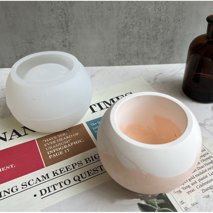 Cetakan Pot Bunga Plester DIY Pot Tempat Pena Bulat Cetakan Silikon Pot Berkebun Rumah Membuat Cetak