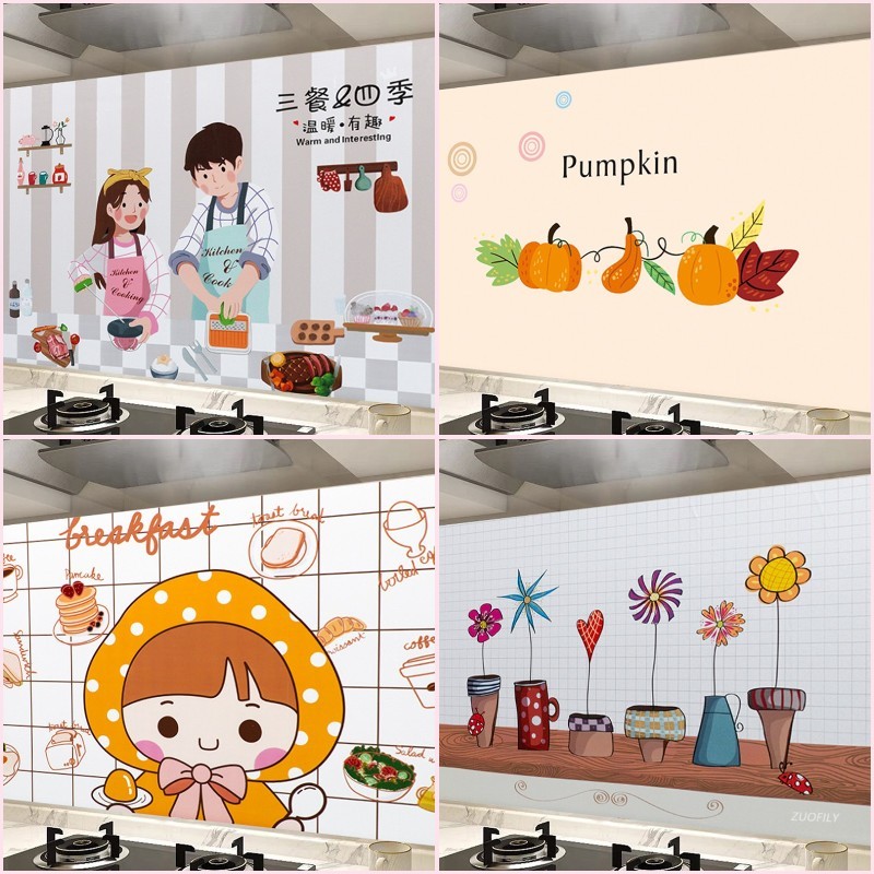 1 Buah Stiker Dinding Dapur Berperekat Tahan Minyak Wallpaper Tahan Air Tahan Minyak Stiker Kabinet 