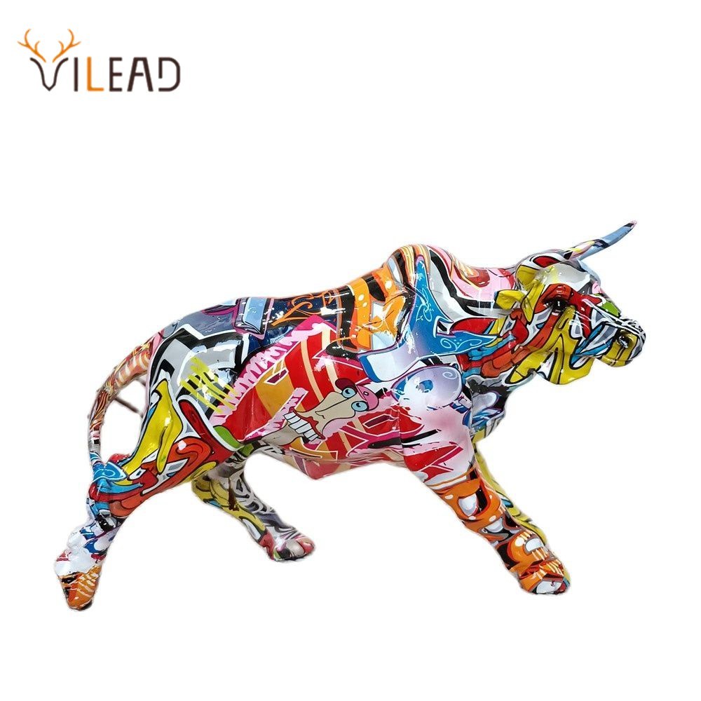 Vilead Graffiti Pengisian Patung Banteng Resin Anime Pop Art Desain Modern Lukisan Patung Dekorasi R