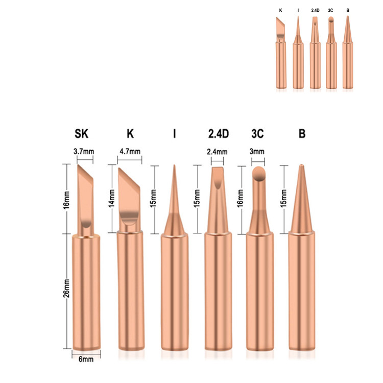 5 Buah Alat Kepala Besi Solder Elektrik Kepala Las Tembaga 900M-T Alat Las Besi Solder Tembaga Murni