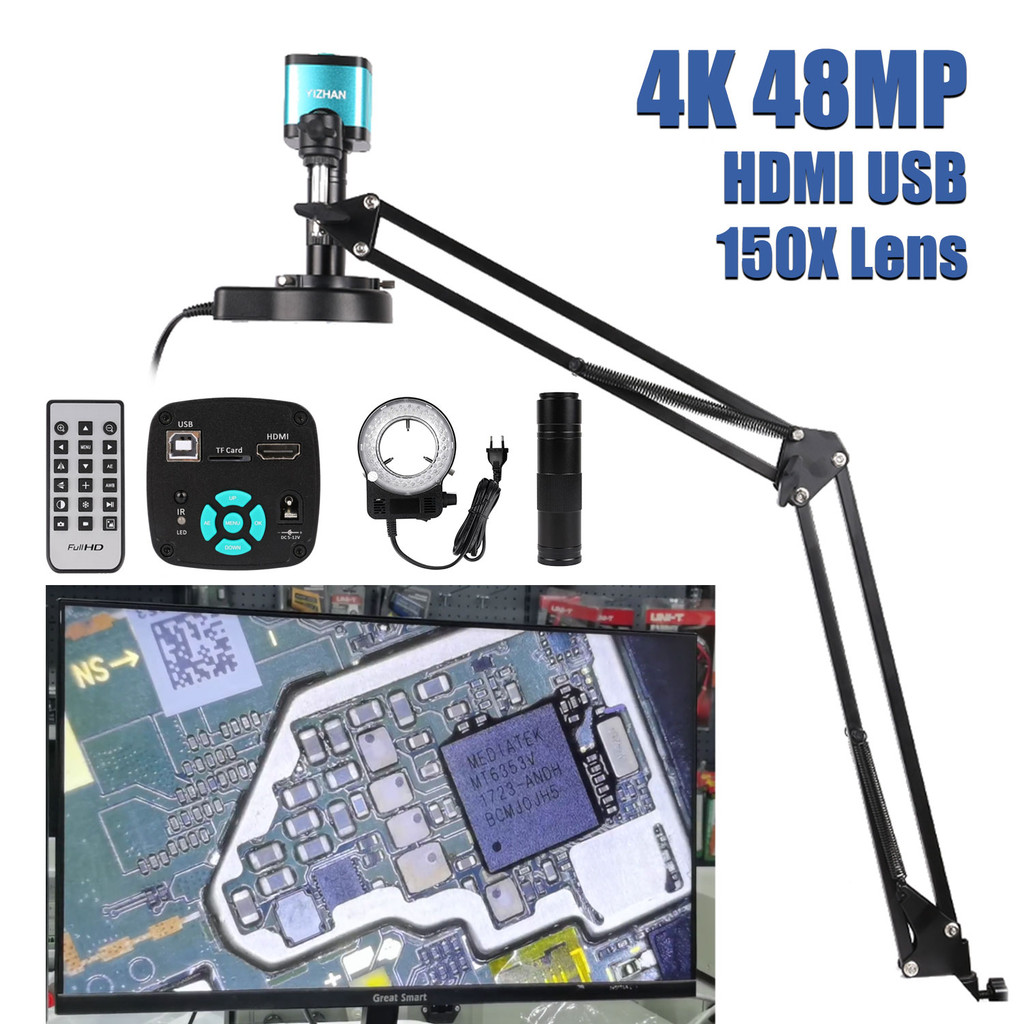 Mikroskop Digital 48MP 4K untuk Elektronik USB HDMI Mikroskop Industri Kontrol Perangkat Lunak PC Le